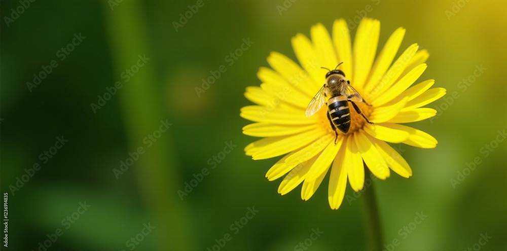 Yellow flower dandelion with a bee collecting nectar, dandelion, bees flowers Yellow flower dandelion with a bee collecting nectar, dandelion, bees flowers