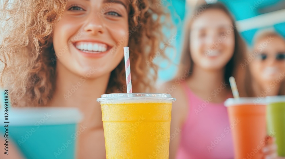 Group of friends enjoying smoothies in a bright cafe, vibrant and social healthy lifestyle setting Group of friends enjoying smoothies in a bright cafe, vibrant and social healthy lifestyle setting