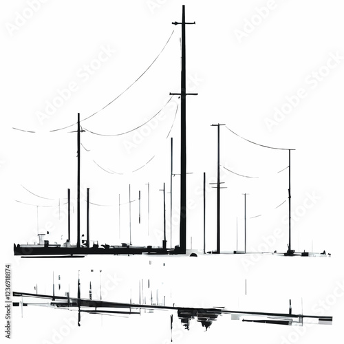power poles and power supply lines black and white vrctor sketch