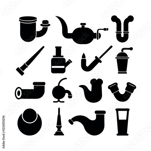 Collection of Industrial and Plumbing Icons in Silhouette Style