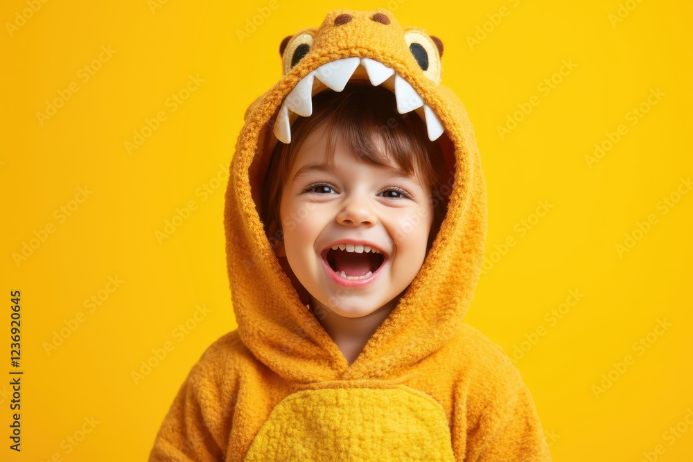 a child in a dinosaur costume is laughing a child in a dinosaur costume is laughing