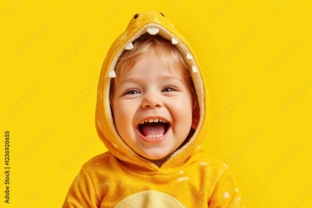 a child wearing a yellow dinosaur costume a child wearing a yellow dinosaur costume