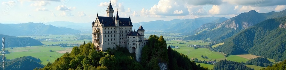 Hohenzollern Castle sits atop a mountain peak, grandeur, majestic Hohenzollern Castle sits atop a mountain peak, grandeur, majestic