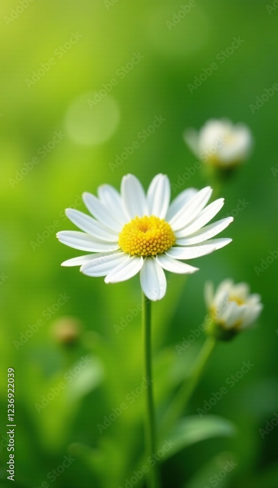 Delicate petals of white and yellow chamomile unfolding, summer, grass Delicate petals of white and yellow chamomile unfolding, summer, grass