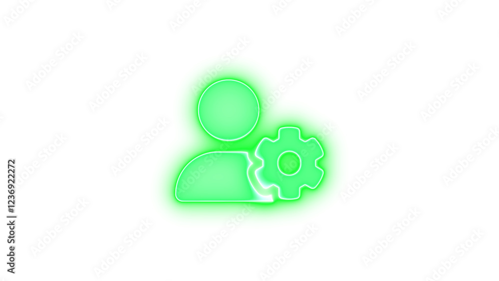 User gear icon green color glowing neon on transparent background User gear icon green color glowing neon on transparent background