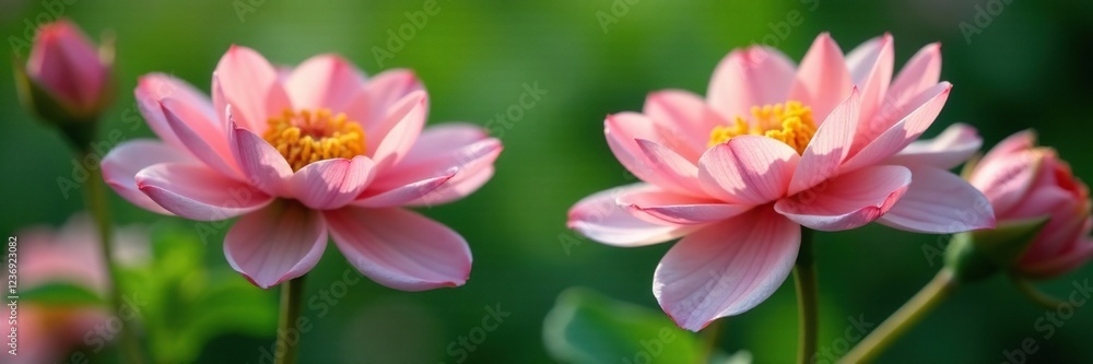 Soft petals of pink flowers against a green background, greenery, plant life, flowers of pink Soft petals of pink flowers against a green background, greenery, plant life, flowers of pink