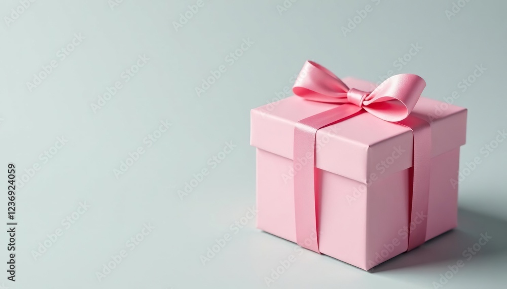 A delicate pink present box on a light gray background, pink, gift A delicate pink present box on a light gray background, pink, gift