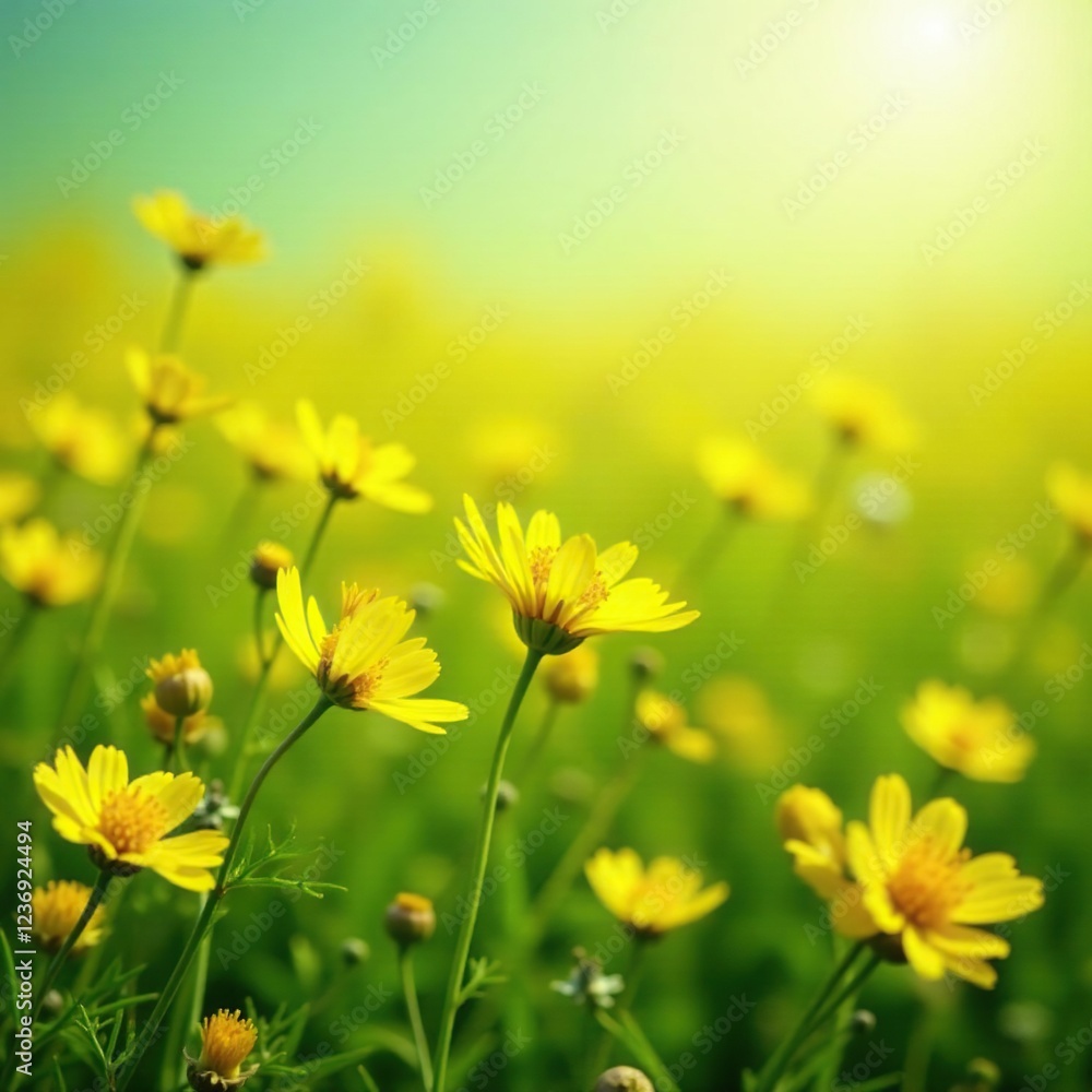 A field of bright yellow wildflowers dances in the spring breeze, sunny, nature, wildflower A field of bright yellow wildflowers dances in the spring breeze, sunny, nature, wildflower