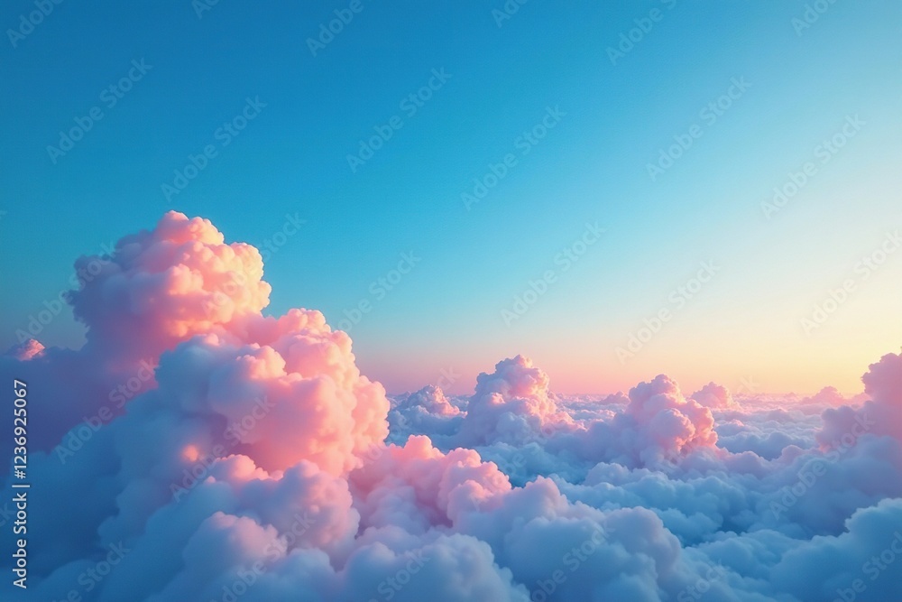 Clouds on the horizon in a bright blue sky with soft red undertones visible, clouds, subtle, natural Clouds on the horizon in a bright blue sky with soft red undertones visible, clouds, subtle, natural