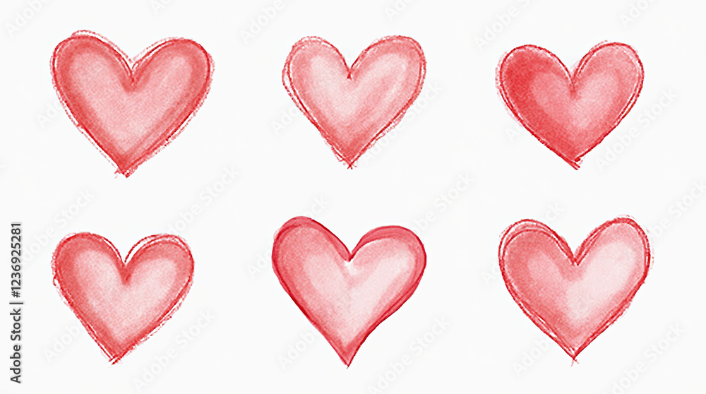 Obraz premium Set of six hearts on a white background.