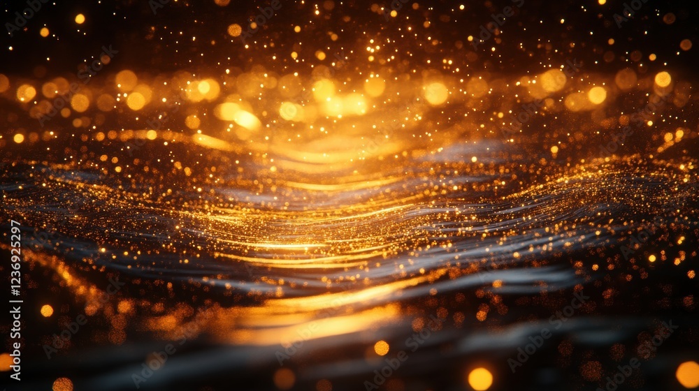 Naklejka premium Golden light particles create magical abstract wave in dark atmosphere