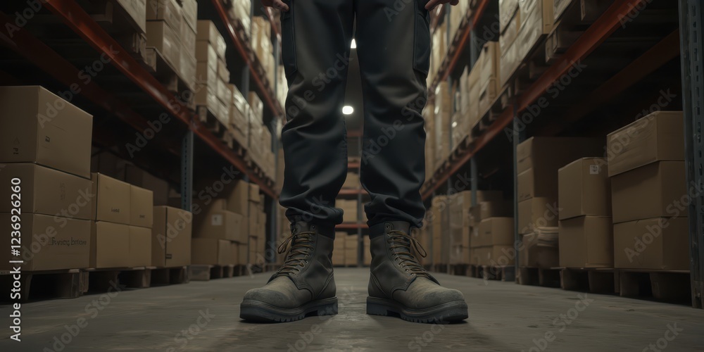 Obraz premium a man standing in a warehouse with boxes