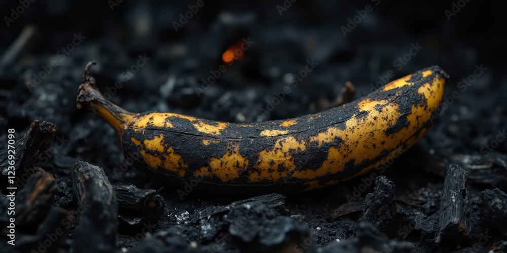 a banana on fire with black and yellow spots a banana on fire with black and yellow spots