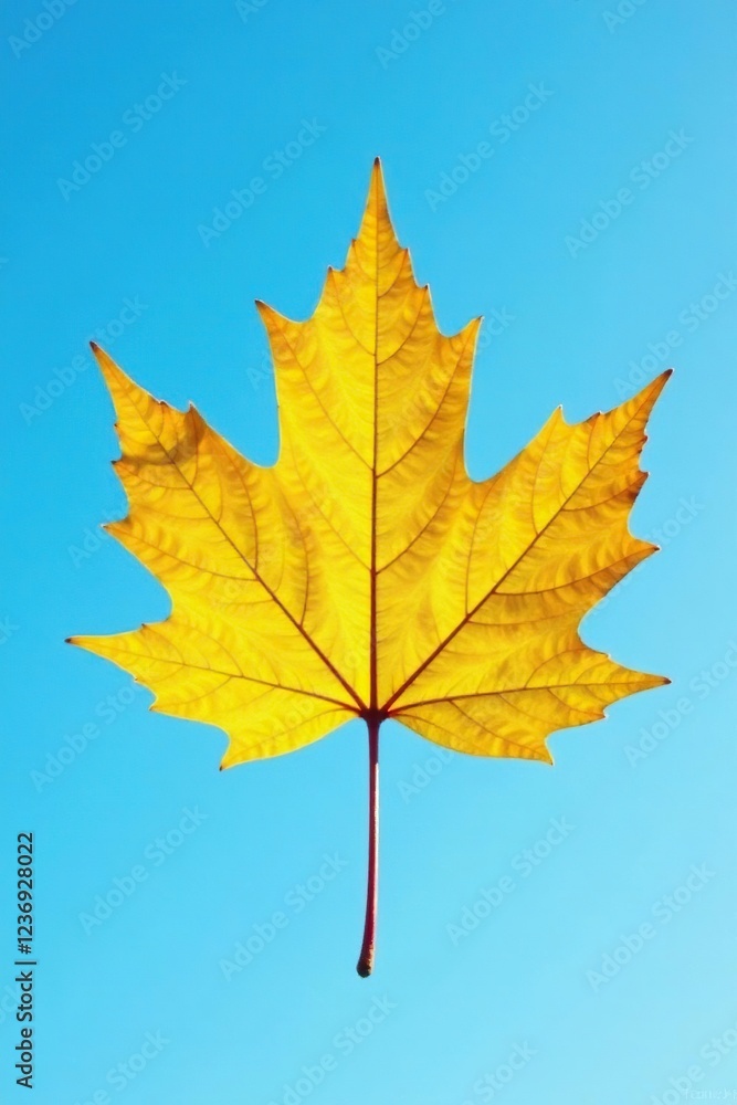 Single yellow autumn leaf placed against a clear blue sky background, simple, leaf, natural Single yellow autumn leaf placed against a clear blue sky background, simple, leaf, natural