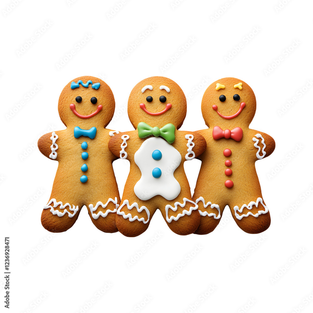 Gingerbread Men Cookies with Decorated Icing Faces Isolated on Transparent Background Gingerbread Men Cookies with Decorated Icing Faces Isolated on Transparent Background