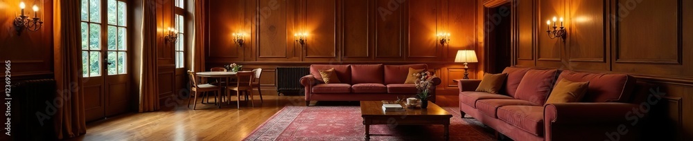 Rich wood paneling and warm lighting create coziness, intimate, cozy, wood paneling Rich wood paneling and warm lighting create coziness, intimate, cozy, wood paneling