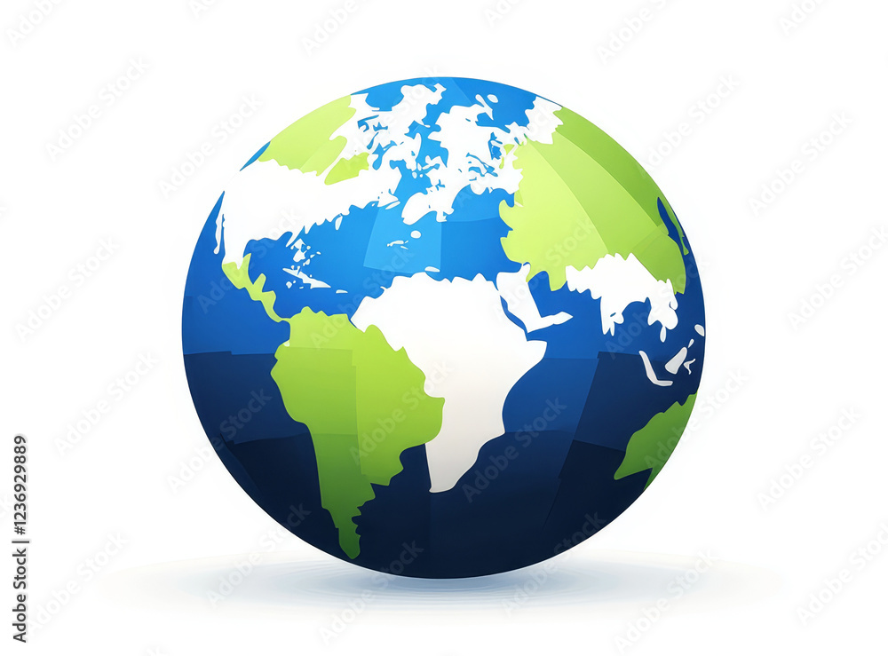 Naklejka premium Vibrant Globe Clipart: A Detailed World Map - Global connection, environmental awareness, international collaboration, world map, and geographical exploration.