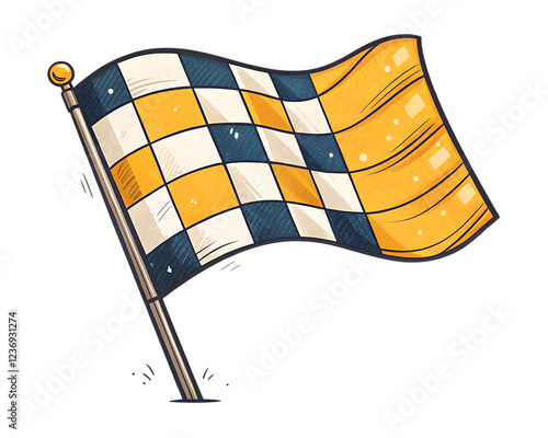 Stylized Blue and Yellow Checkered Racing Flag isolated on transparent background photo