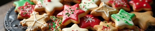 A delicious platter of Christmas cookies with sprinkles and icing, Icing, Desserts, Cookie assortment