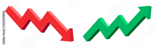 Green up and red down 3d arrow graph showing rising and descending trend, boosting of business result, decrease and growing investment profit symbol