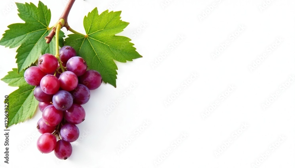 Fototapeta premium Delicate grape branches with leaves against a clean white background, simple, elegant