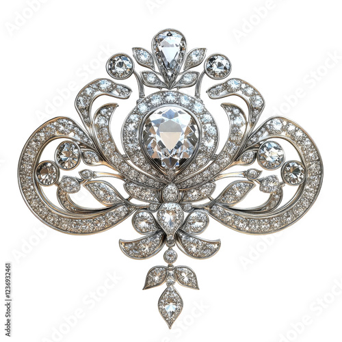 Intricate Vintage-Inspired Diamond Brooch Isolated on Transparent or blank Background, PNG