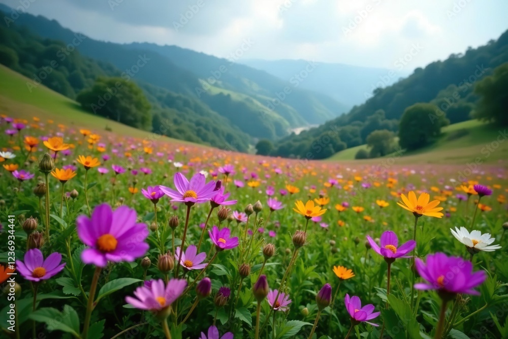 Field of blooming karvi flowers in low-lying hills, western ghats flora, wildflowers, purple bloom Field of blooming karvi flowers in low-lying hills, western ghats flora, wildflowers, purple bloom