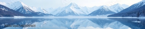 Wallpaper Mural Snowy mountain peaks reflected in a frozen lake, scenery, frozen lake, calm Torontodigital.ca
