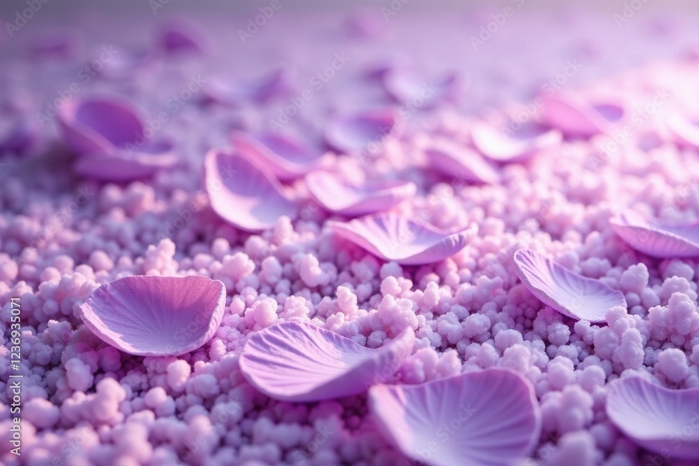 Fototapeta premium Soft lavender petals scattered on a plush carpet, soft, carpet, floral