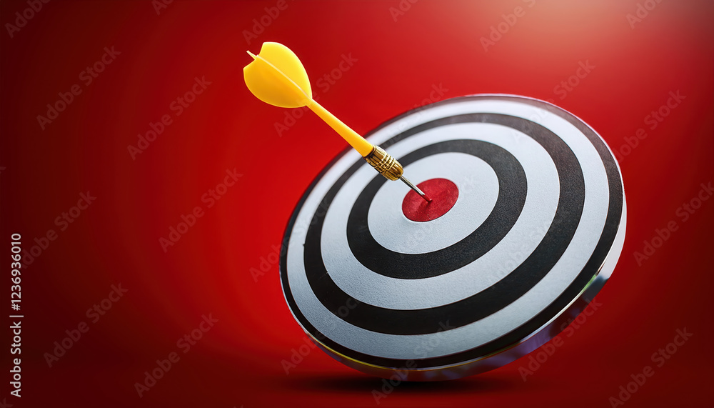 Achieving business goals with dart hitting target, symbolizing success Achieving business goals with dart hitting target, symbolizing success