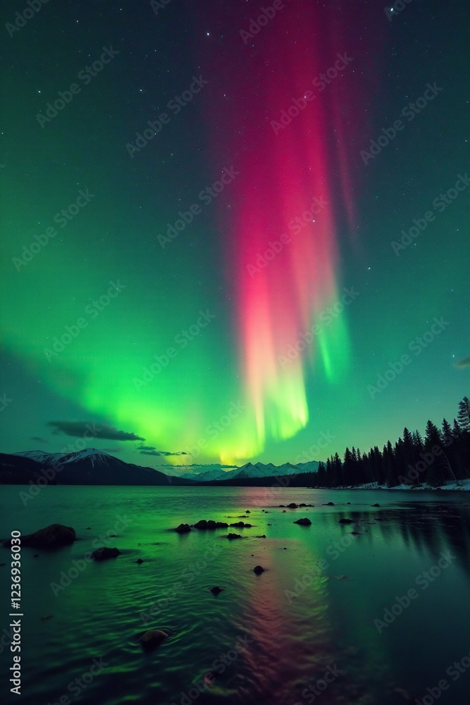 custom made wallpaper toronto digitalradiant green and red aurora borealis sweeping across a canvas of glittering stardust trails, iridescent, shimmering