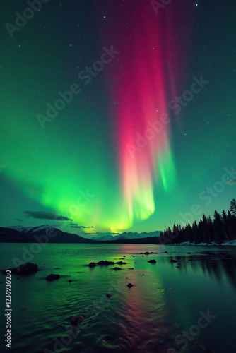 Wallpaper Mural radiant green and red aurora borealis sweeping across a canvas of glittering stardust trails, iridescent, shimmering Torontodigital.ca