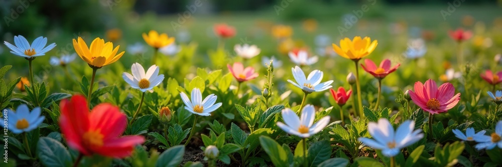 Fototapeta premium Forget me not flowers scattered on the ground, scattered flowers, wildflowers