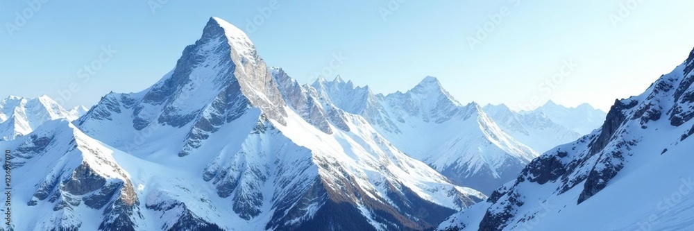 Obraz premium Towering mountains covered in fresh powder snow, snow, serene, peak
