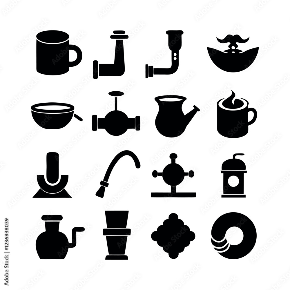 Collection of Industrial and Plumbing Icons in Silhouette Style Collection of Industrial and Plumbing Icons in Silhouette Style
