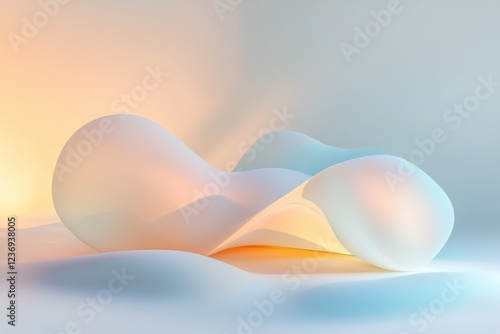 Abstract pastel sculpture with flowing forms and soft lighting creating a serene atmosphere