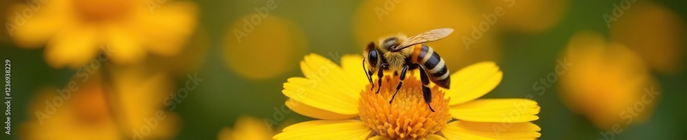 Sweaty bicolored striped bee on bright yellow and orange flowers, bee, flowers Sweaty bicolored striped bee on bright yellow and orange flowers, bee, flowers