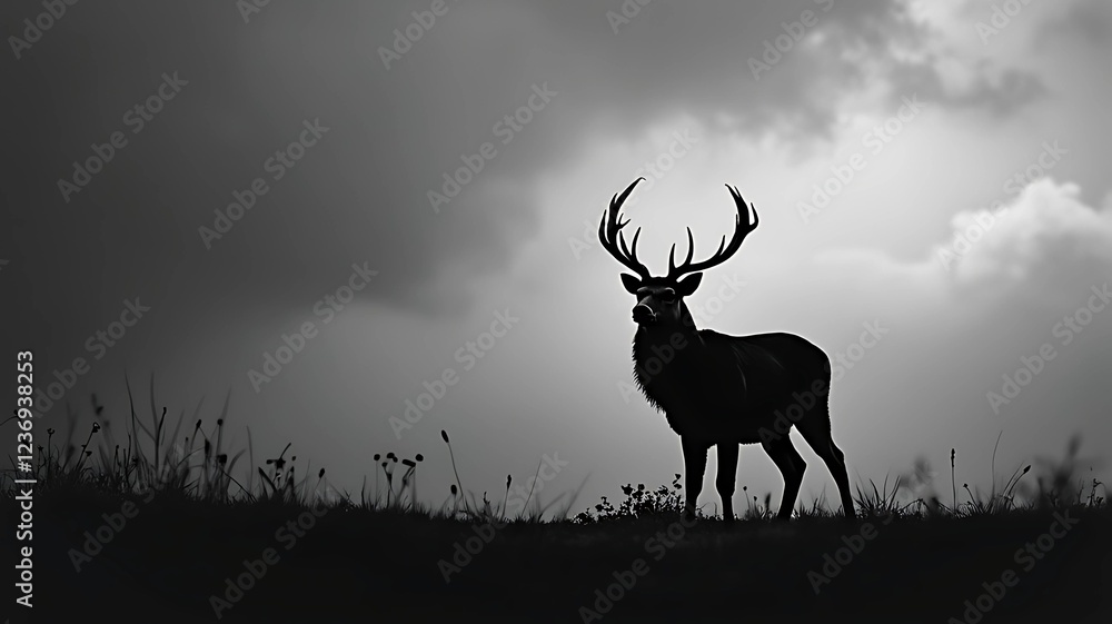 Obraz premium deer in the sunset silhouette 