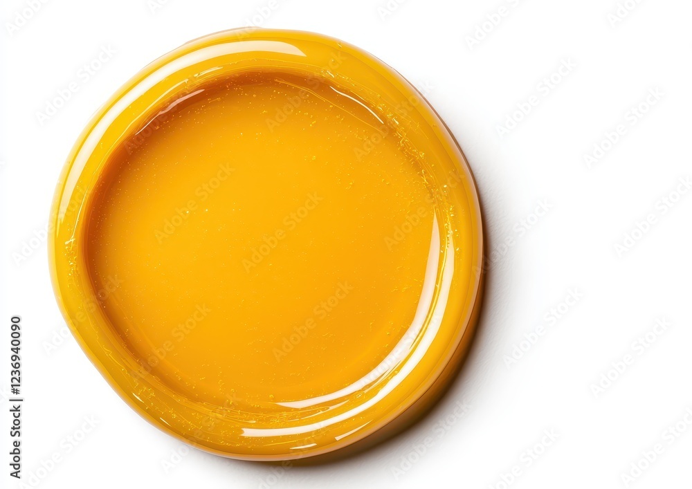 Vibrant Yellow Paint on a White Background in a Round Container Vibrant Yellow Paint on a White Background in a Round Container