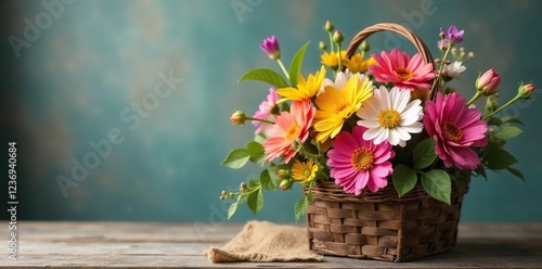 Wallpaper Mural Fresh bouquet of wildflowers in a rustic wooden basket, burlap, wildflowers Torontodigital.ca