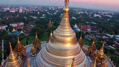 Wallpaper Mural A breathtaking 4K ultra-HD aerial stock video capturing the radiant beauty of Shwedagon Pagoda in Myanmar Torontodigital.ca