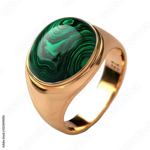 Men's Signet Ring With Deep Green Malachite Stone Isolated on Transparent or blank Background, PNG