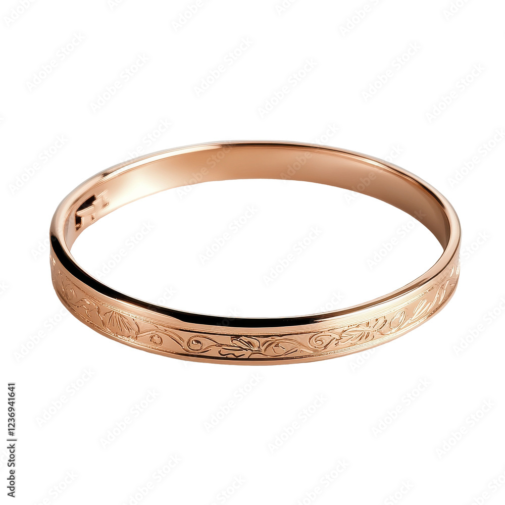 Minimalist Rose Gold Bangle with Delicate Engraving Isolated on Transparent or blank Background, PNG Minimalist Rose Gold Bangle with Delicate Engraving Isolated on Transparent or blank Background, PNG