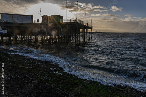 Southend on Sea Pier at Sunset with Ocean Waves