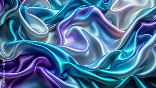 A luxurious, rippled purple silk fabric creates an abstract background with soft, flowing waves