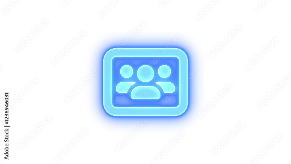 Users rectangle icon blue color glowing neon on black background Users rectangle icon blue color glowing neon on black background