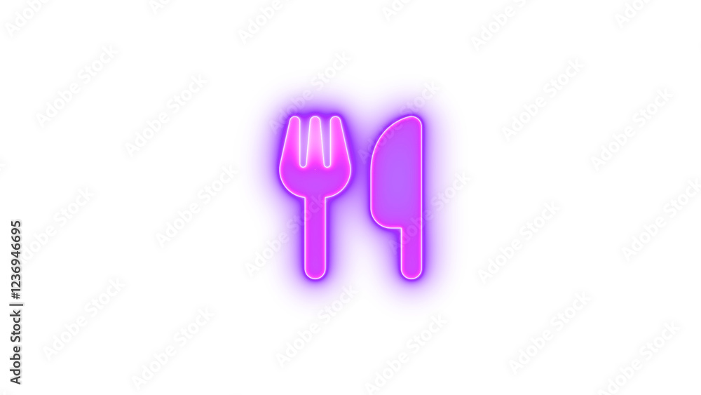 Fototapeta premium Utensils icon purple color glowing neon on black background