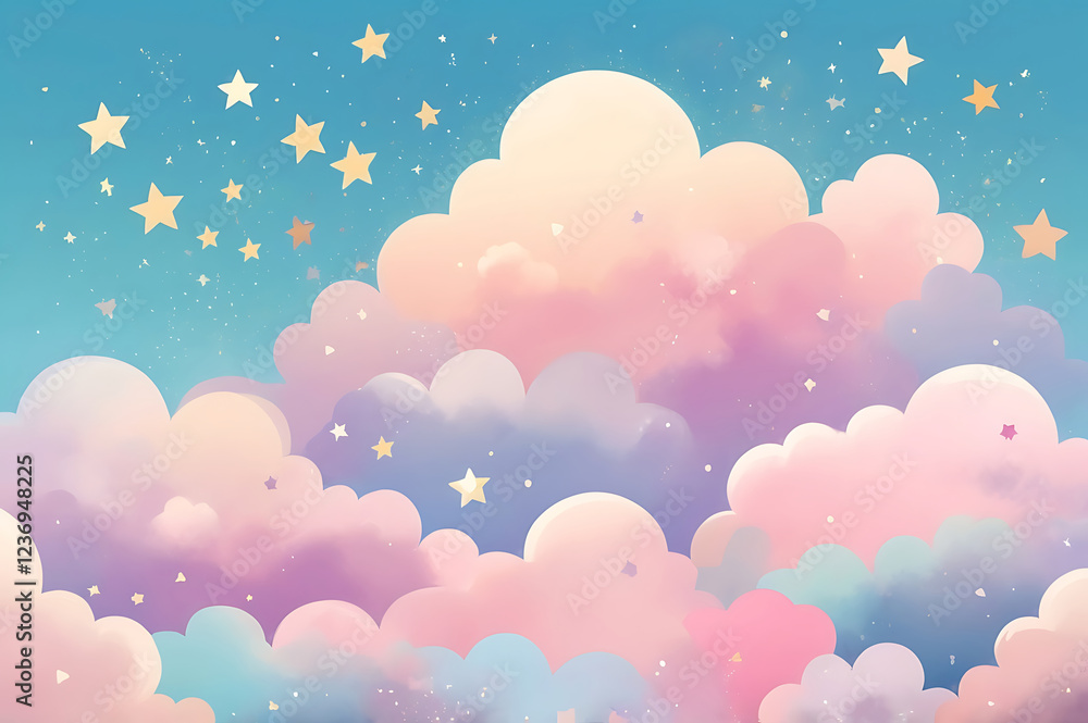 A pastel-colored background with soft clouds, tiny hearts, and sparkling stars A pastel-colored background with soft clouds, tiny hearts, and sparkling stars