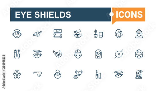 Eye Shields icons set in linear style. Containing beauty, patch, collagen, foil, cream, sachet, eye patches, golden. Editable vector outline and solid icons.