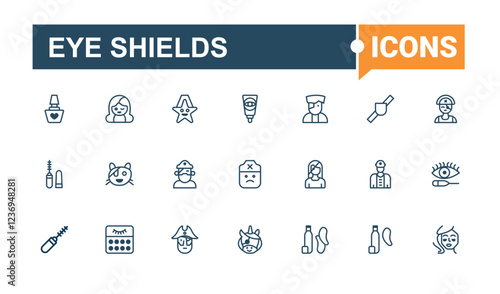 Eye Shields icons set in linear style. Containing beauty, patch, collagen, foil, cream, sachet, eye patches, golden. Editable vector outline and solid icons.